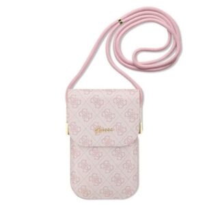 Bolsa de ombro para smartphone com cordão GUESS 4G Stripe Rosa
